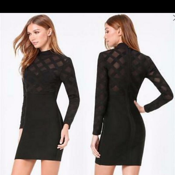 NWT Women's Bebe Mesh Cross Mock body Con Dress - Picture 1 of 1